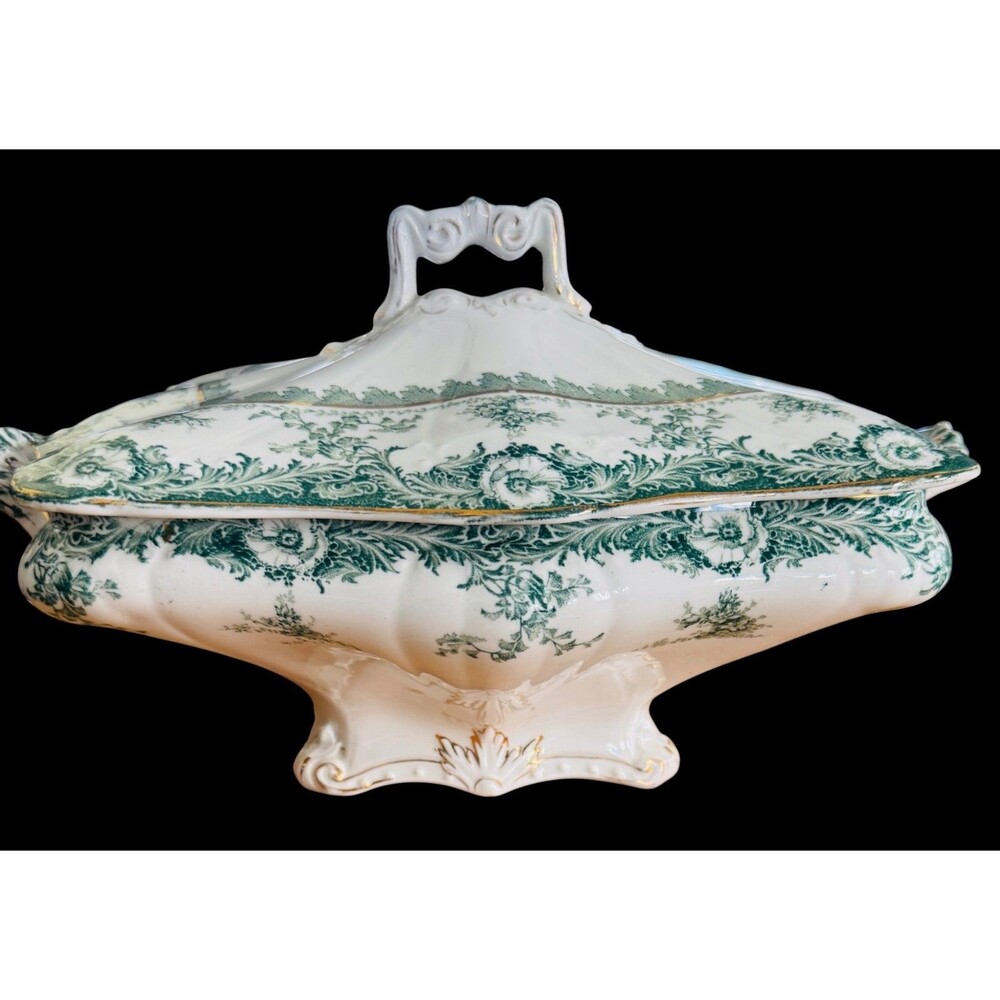 JOHN MADDOCK & SONS ~RECTANGLE COVERED VEGETABLE TUREEN HAMILTON GREEN PATTERN